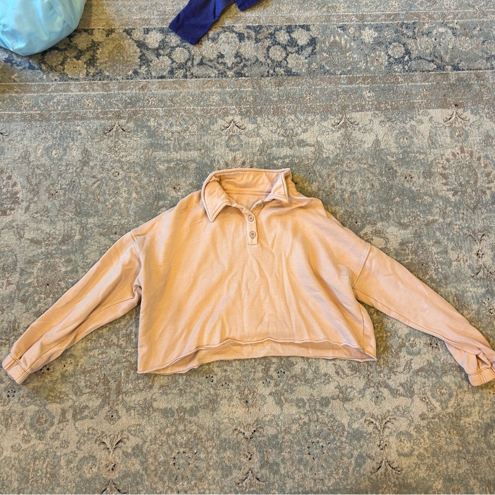 Aerie xs womens cropped button down collared shirt peach tan PERFECT CONDITION